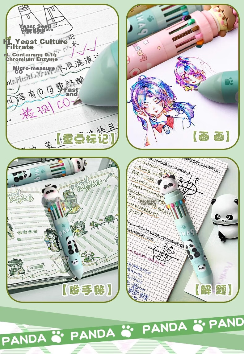 TRUECOLOR 10-Color Powder Girl Ballpoint Pen Cartoon Cute Creative Color Pen Press-Type Multicolor Multifunctional Pen Multi-Color All-in-One Student Marker Note-Taking 1101D 5