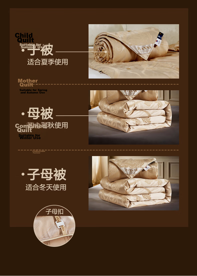 Fuanna 100% Pure Gold Mulberry Silk Quilt Wedding Double-Layer Quilt Set Approx. 8.8 Jin 203*229cm 15