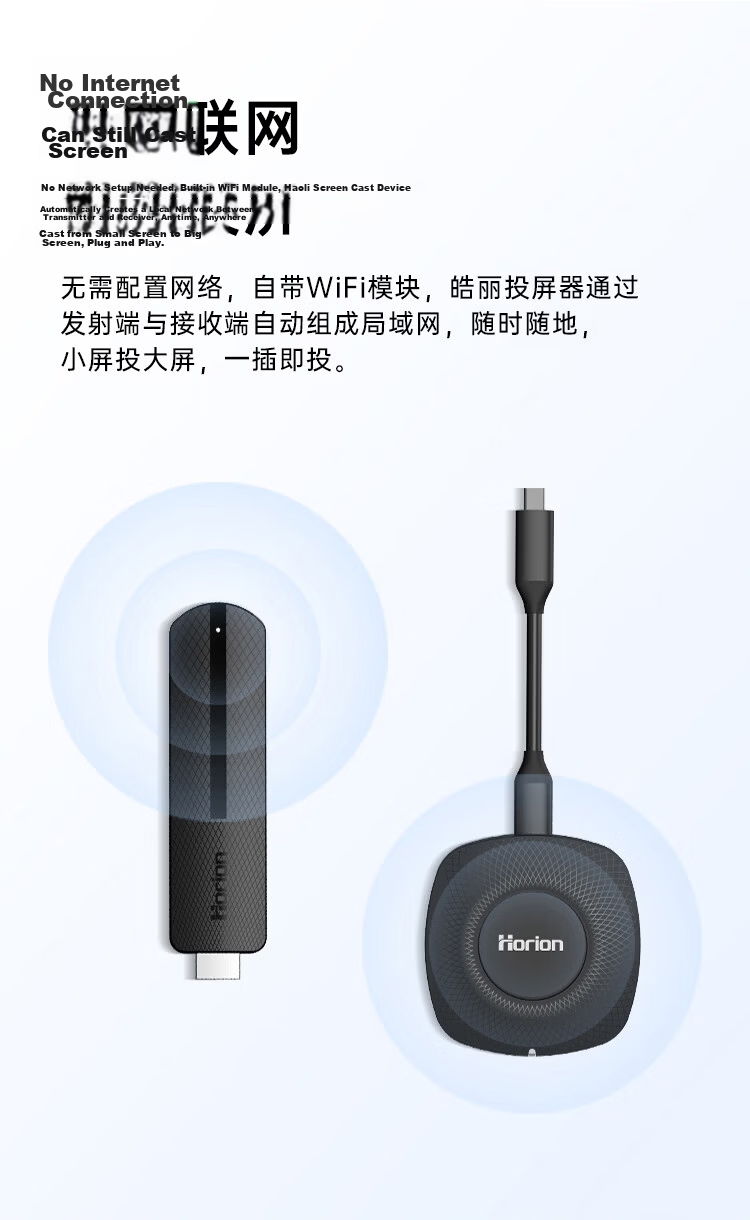 Haoli Wireless Screen Mirroring 4K HD Video HDMI Transmitter Receiver for Apple Huawei Xiaomi Phones Computers TV Monitor Projector HG-1S 3
