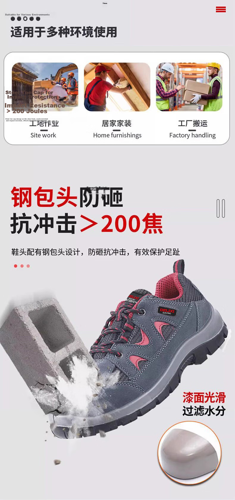 Delixi Electric Men's Leather Suede Safety Work Shoes Steel Toe Cap Steel Plate Sole Anti-Smash Puncture Resistant Slip-Resistant Durable Breathable Comfortable Protective Safety Shoes 5