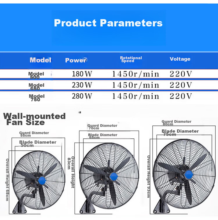 Haisidike HK-321 Industrial Fan Powerful Electric Fan Factory Workshop Oscillating Bullhorn Floor Fan Wall Fan Commercial Fan 3m Cord Floor Fan Model 750 Aluminum Blades 2