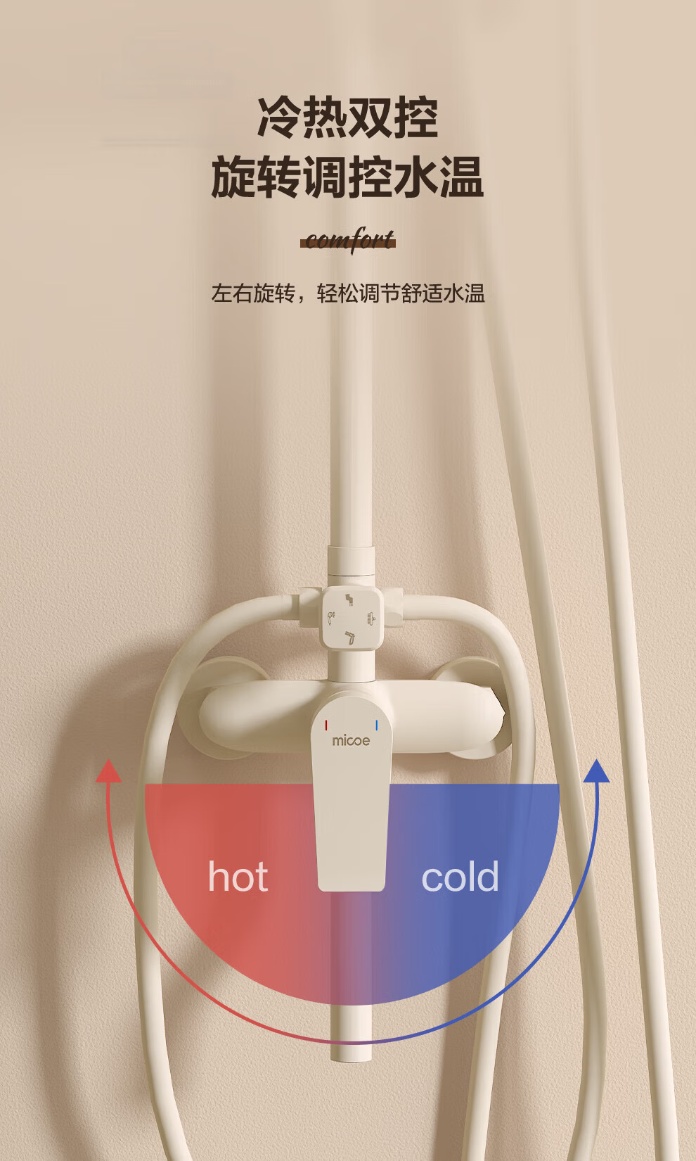 MICOE Shower Head, High-Pressure Shower Head, Fine Copper Rain Shower Device, Cream Wind Four-Function Shower Head A070130 15