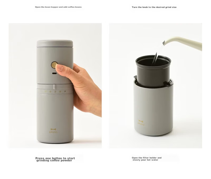 BRUNO Coffee Maker Small Portable Coffee Cup Grinder Hand Drip Insulated Coffee Grinder Office Travel Outdoor Housewarming Gift Ivory White 16
