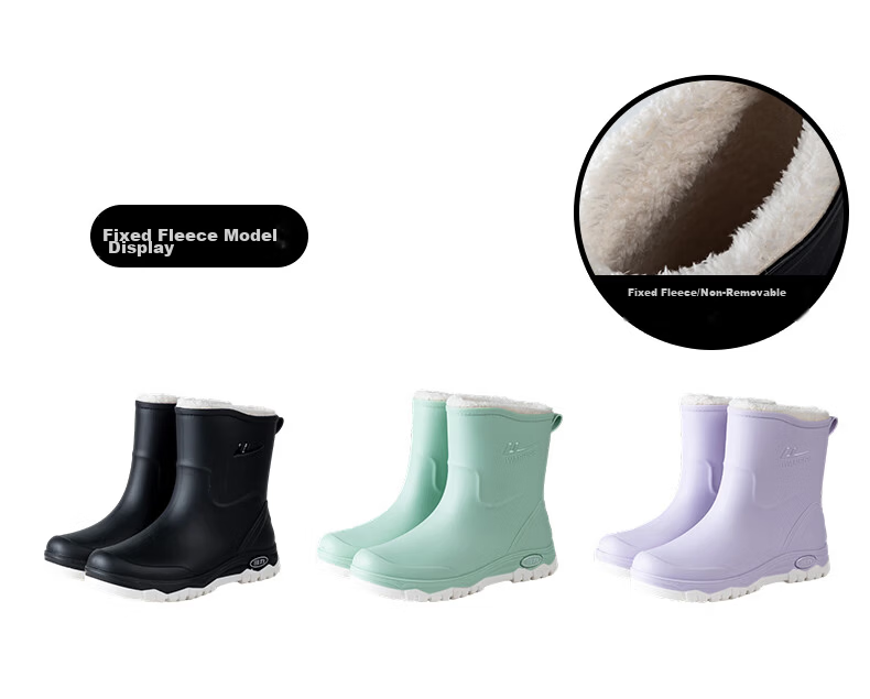 Warrior Women's Fashion Outdoor Rain Shoes Non-slip Waterproof Wear-resistant Rubber Rain Boots White Fleece-lined Cotton Covers Size S 12