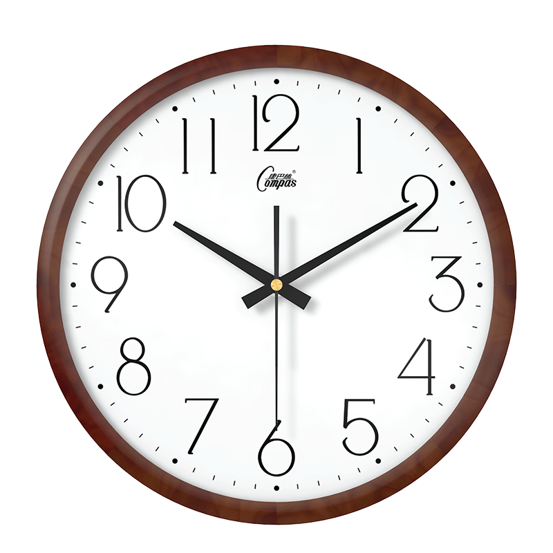 Compas Solid Wood Wall Clock Living Room Silent Simple Bedroom Quartz Wall Clock 14SM1 Red Wood Color (35cm)