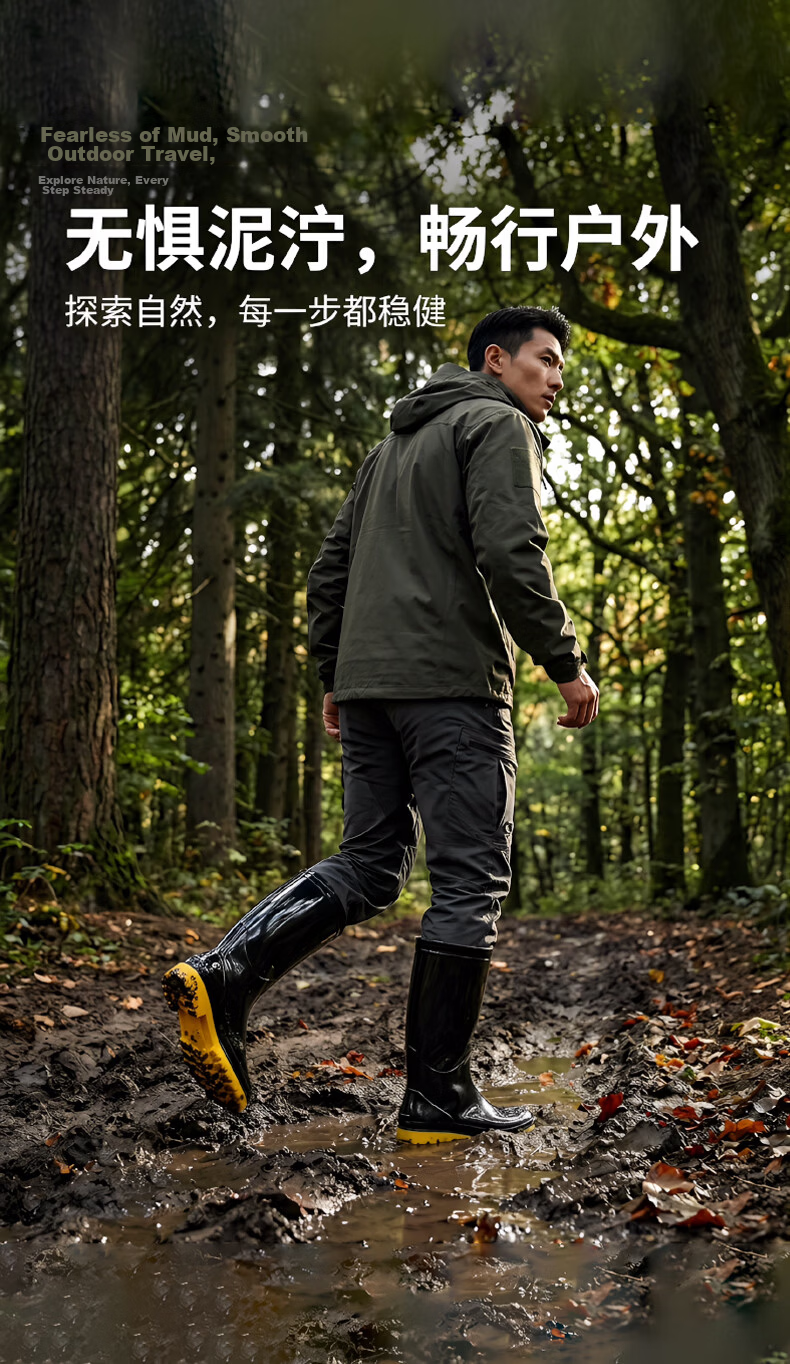 BlueOwl Shield Men's High Tube Waterproof Rain Boots Non-slip Durable Lightweight Waterproof Rubber Shoes YX1005-1 Size 42 3