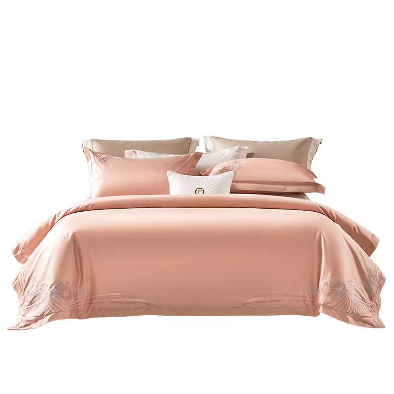 Fuanna Home Textiles 120-Thread Count Double-Ply Long-Staple Cotton 4-Piece Bedding Set 100% Pure Cotton High-End National Embroidery Bed Linen 1.8m