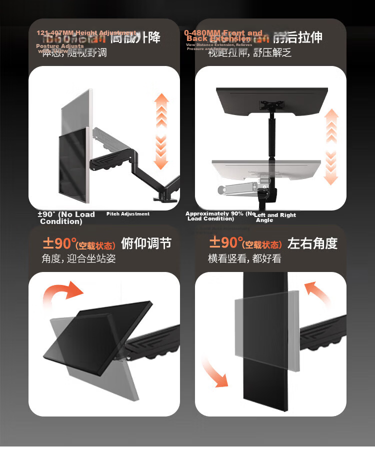 LUCKPRO Monitor Arm Mechanical Arm Computer Display Screen Mount Adjustable Height Suspension Bracket Gaming Monitor Stand 7