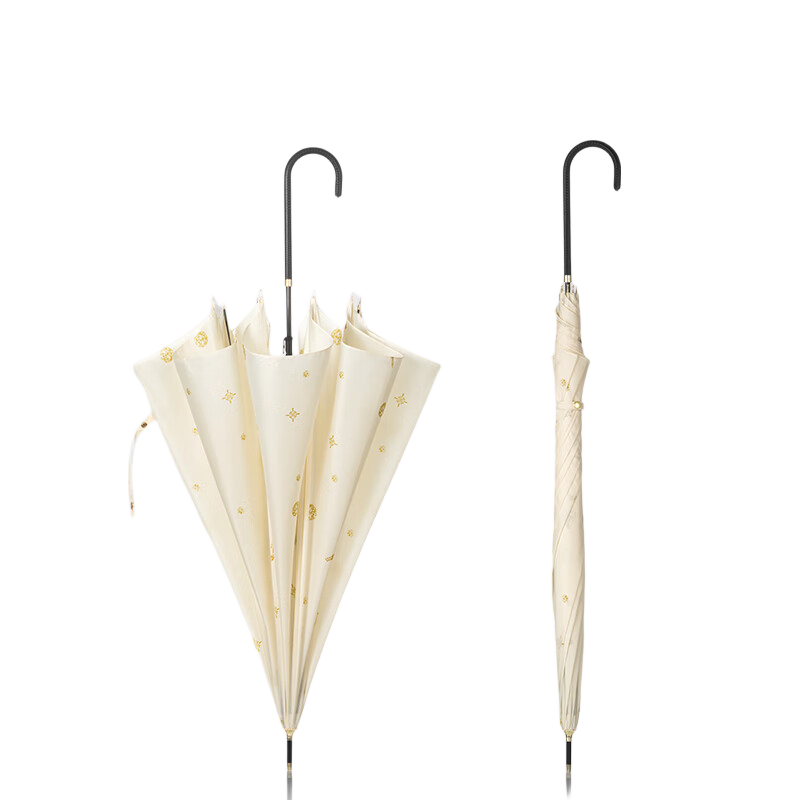 Marie Claire Long Handle Umbrella with Curved Hook, Straight Ribs, High Aesthetic Value for Women, 8 Ribs Windproof, Light Color