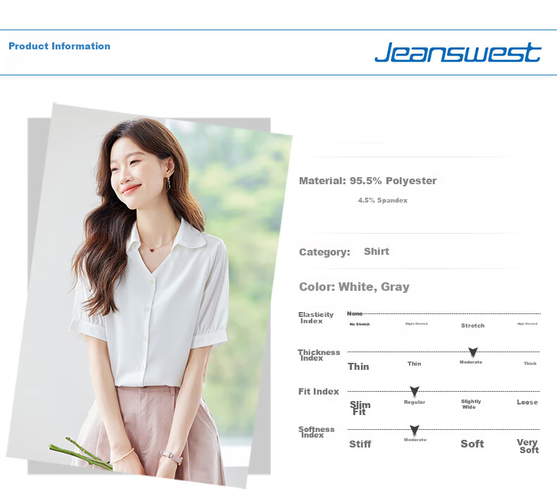 Jeanswest Women's Summer Professional Fashion Elegant Short Sleeve Formal Polo Collar Button Cardigan Top White M 7