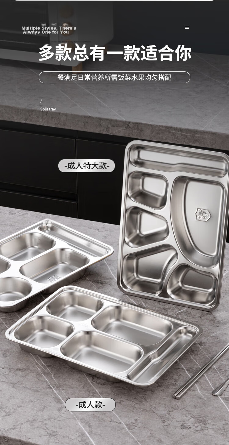 Danshizhiyuan 304 Stainless Steel Fast Food Tray Divided Plate School Canteen Dinner Plate Large Round Six-Compartment (Beijing Warehouse) 7
