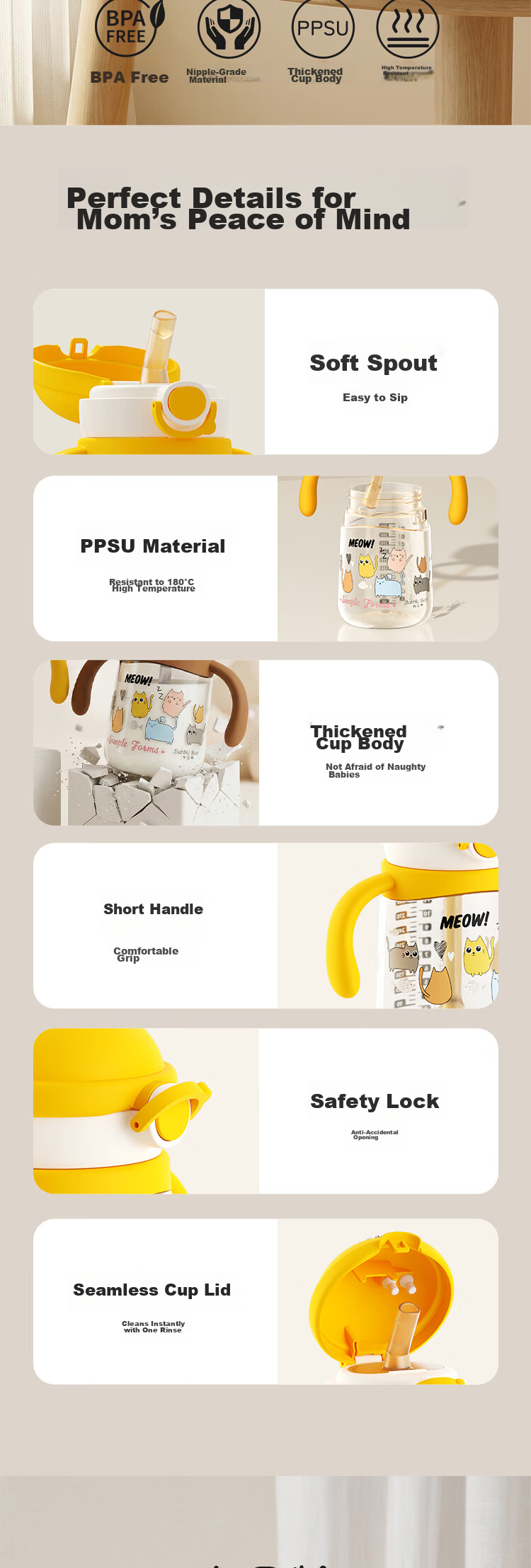 Bubble Bear PPSU Direct Drinking Cup 350ML Large Capacity Anti-Choke Durable Children's Water Cup for Infants and Toddlers 8