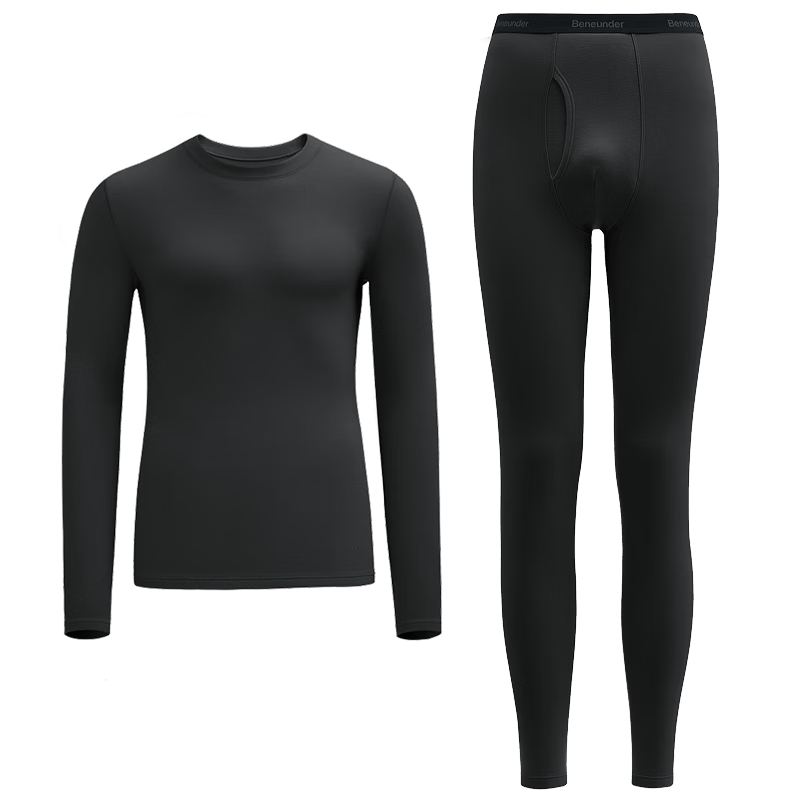Beneunder Thermal Underwear Set Autumn Shirt and Pants Sweat-Absorbing Quick-Dry Men's Warm Set [High Warmth] Twilight Black XL