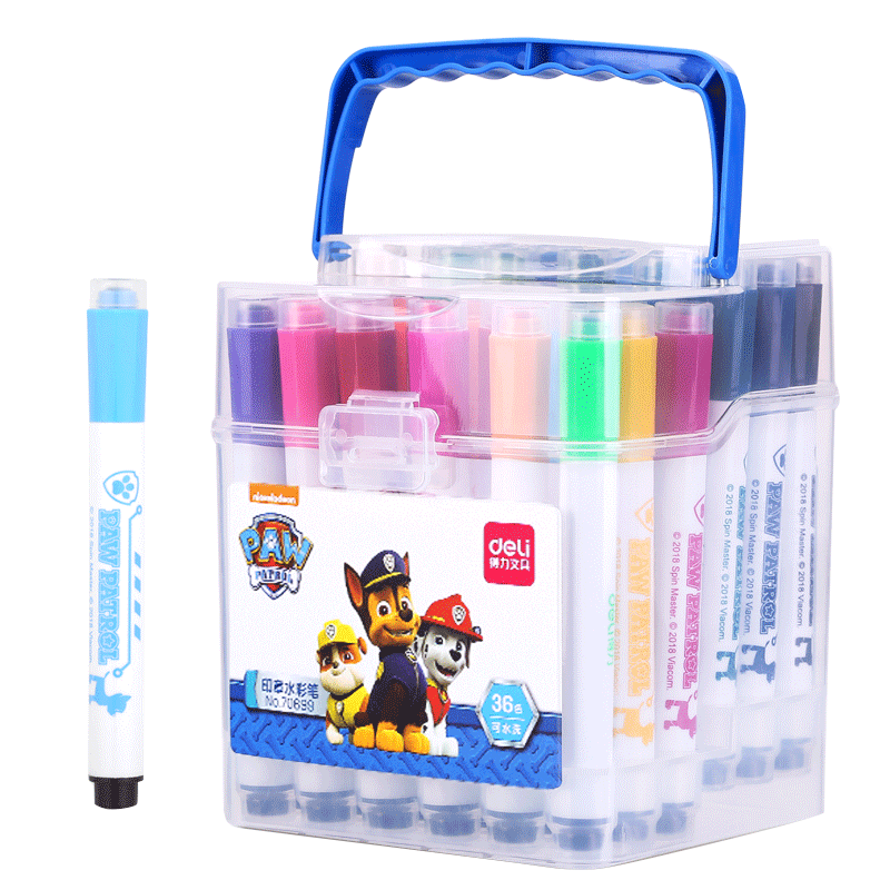 Deli [Free Shipping] 36 Colors Easy-To Watercolor Markers Paw Patrol Washable Stamp Head Graffiti Drawing Pens for Students Children Drawing Prince Blue