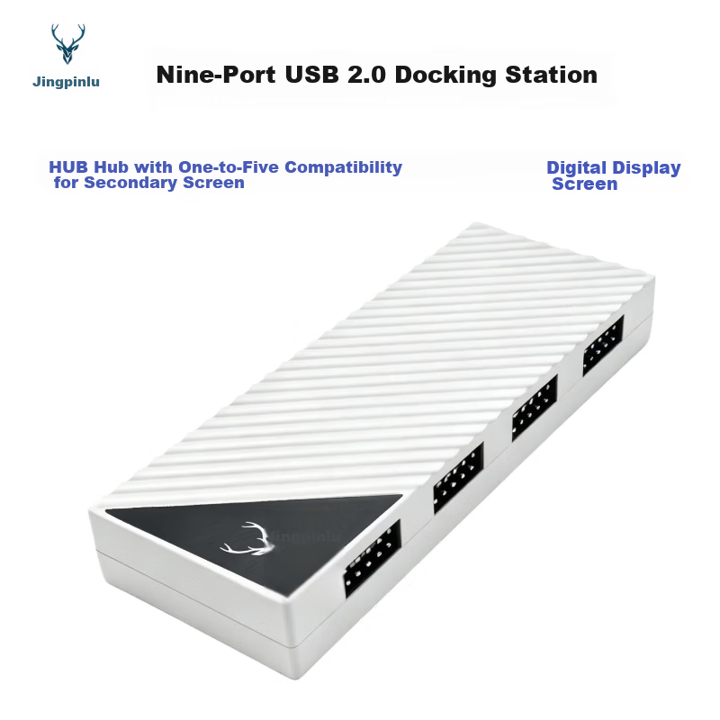 Jingpinlu USB 2.0 HUB T5 White 9-Pin USB Hub Expansion Box USB 2.0 Docking Station Supports 5 Sets of 9-Pin USB Devices One-to-Five