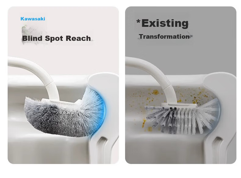 Little Seal Japanese Toilet Brush, No Dead Angle Cleaning, Non-Damaging Glaze, Wall-Mounted Bathroom Long Handle Cleaning Brush 6