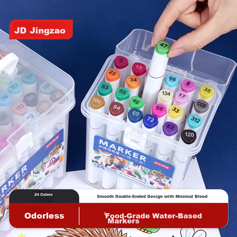 JD Jingdong Premium Food-Grade Water-Based Markers 36 Colors Double-Ended Triangular Barrel Large Capacity Non-Toxic Washable Kids Student Watercolor Pens JD8015
