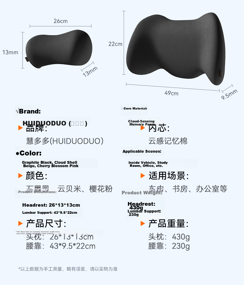 Huiduoduo Car Headrest Neck Pillow Memory Foam Cervical Pillow for Driver Seat Compatible with Tesla Mercedes-Benz 37