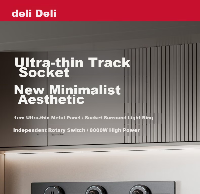 Deli Track Socket Movable Power Strip Rail Type Guide Rail Socket Sideboard Switch Socket Panel Slim 50cm + 3 Five-Hole Outlets Dusk Gray LU6105 1