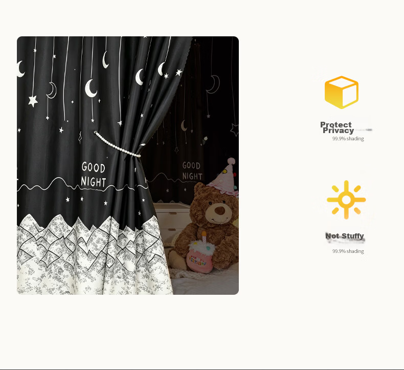 Mengshina Dormitory Bed Curtain Lower Bunk Full Blackout Curtain Bedroom Privacy Curtain 120x200cm Cat and Fish Pattern 2-Piece Set 10