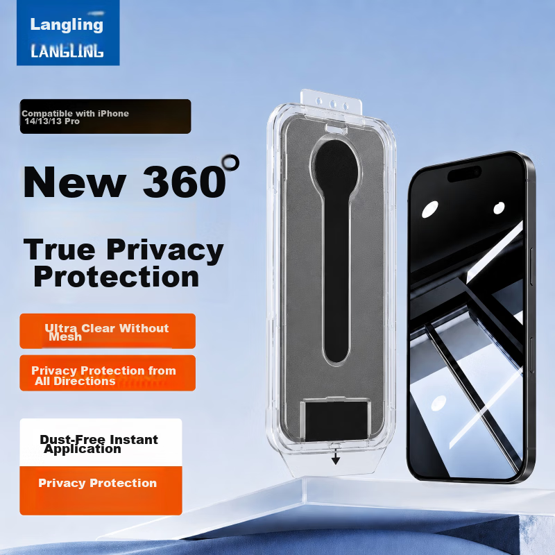 Langling 360° Privacy Screen Protector Tempered Glass for iPhone 14/13/13 Pro Anti-Peeping HD Anti-Drop Protective Film