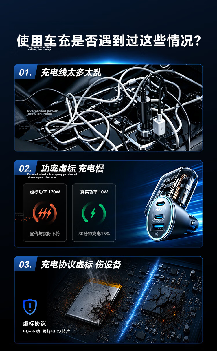 JD Jingzao 136W Car Charger Dual Built-in Cables Super Fast Charging Cigarette Lighter Data Cable Charging Head Self-operated Car Charger Expansion 1-to-4 1