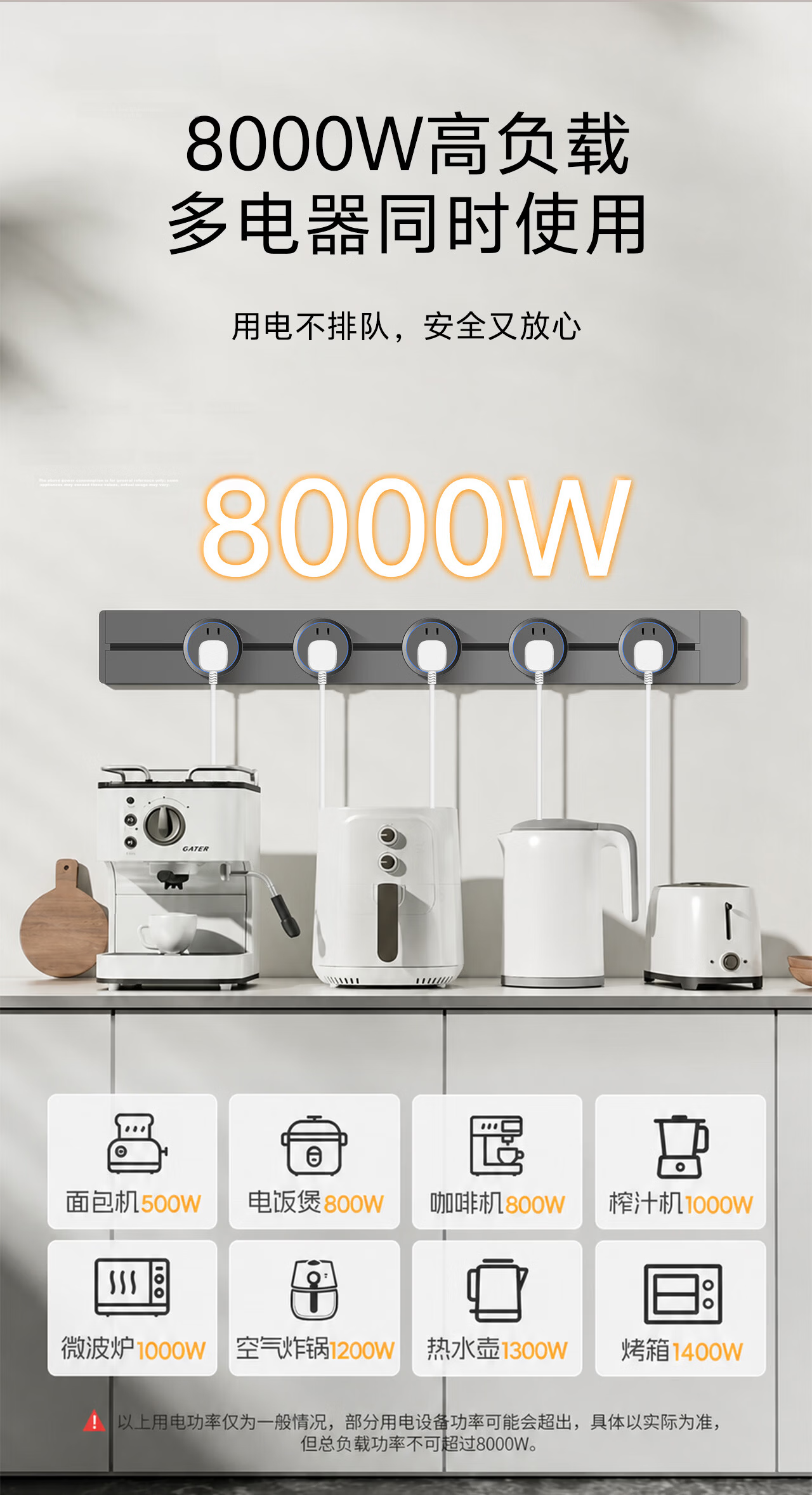 PNTU Slim Track Socket Surface-Mounted No Slot Required, 8000W High Power Sliding Rail Track Mobile Sideboard Guide Rail 100cm + 5 Adapters, Space Gray 6