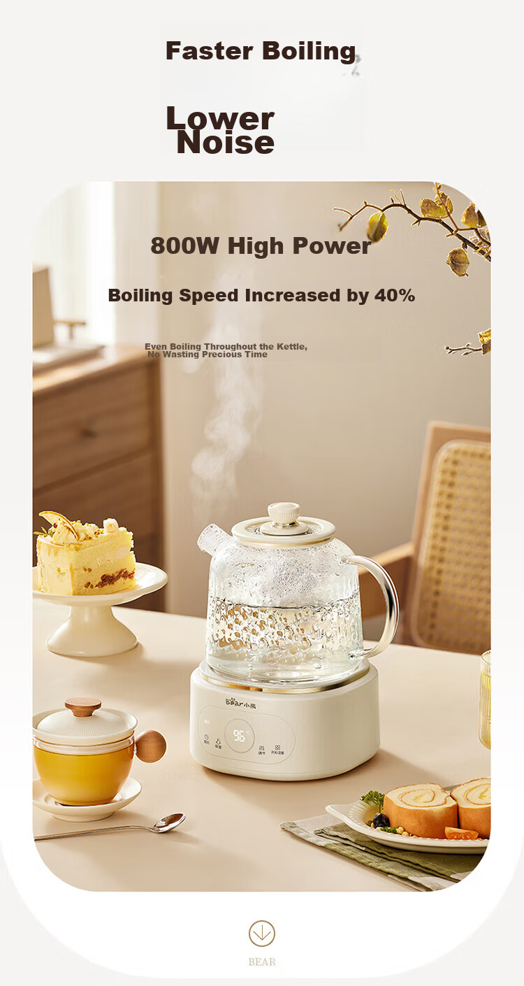 Bear Full Glass Health Pot Thermostatic Kettle YSH-P10Q7 Multifunctional Office Tea Kettle Flower Tea Pot Health Cup 24h Insulation 1L 13