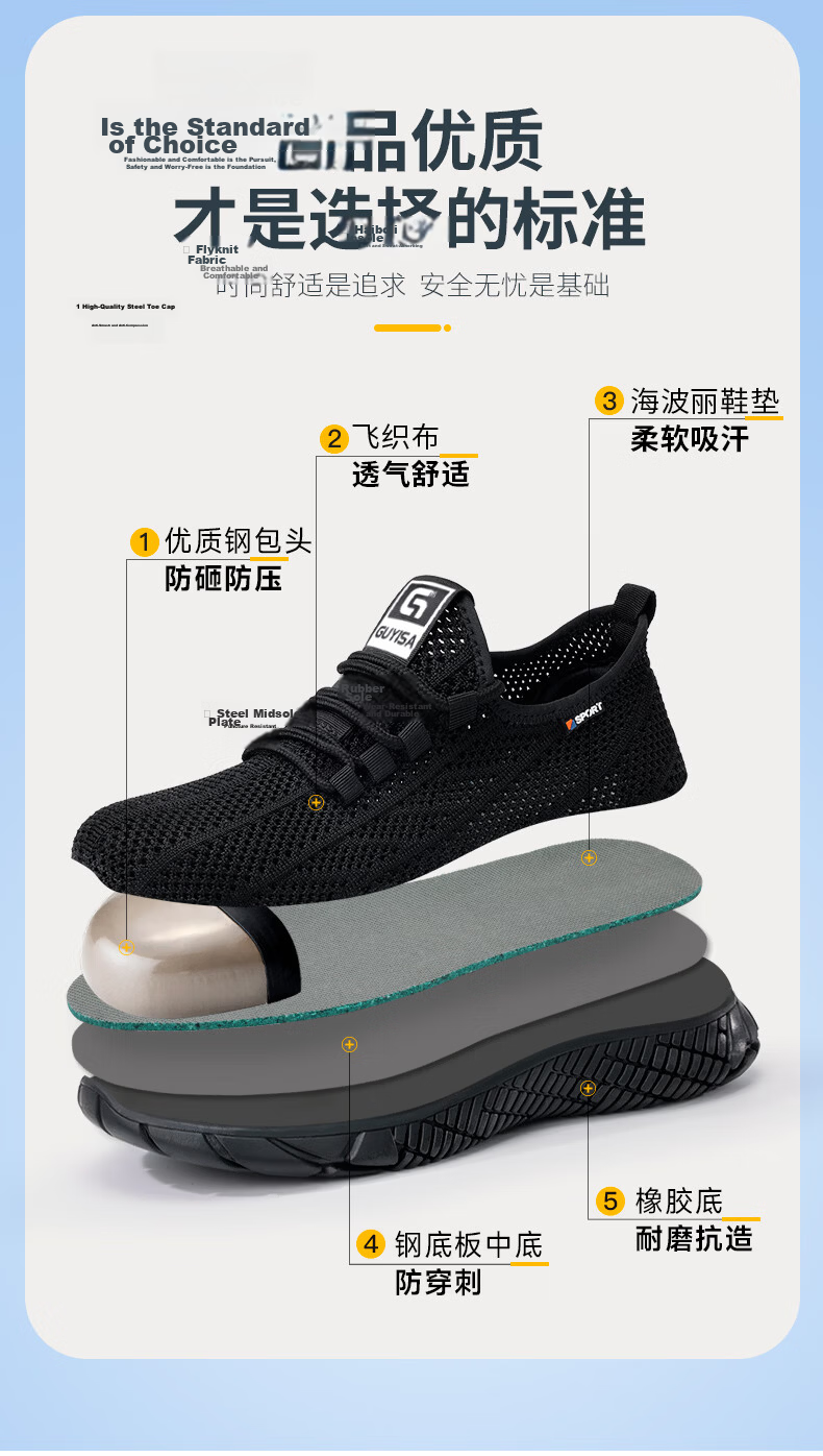 JUNBU Safety Shoes for Men, Summer Breathable Steel Toe Cap Anti-Smashing Anti-Puncture Soft Sole Construction Site Work Shoes 3120 Size 42 11