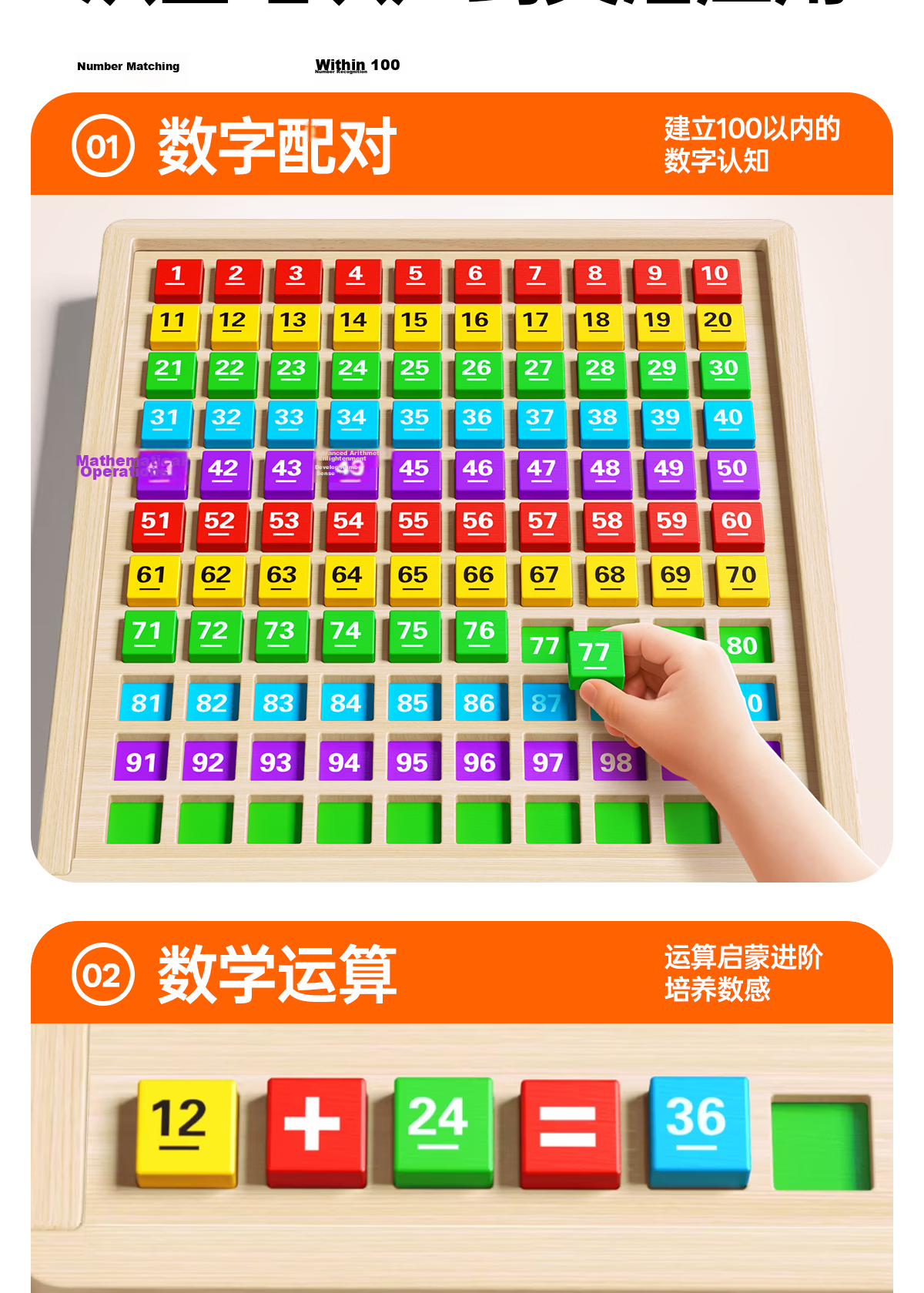 Tongmujing Montessori Counting Board Educational Toy for Grade 1 Kids Digital Addition and Subtraction Math Learning Toy for Children Ages 3-6 4