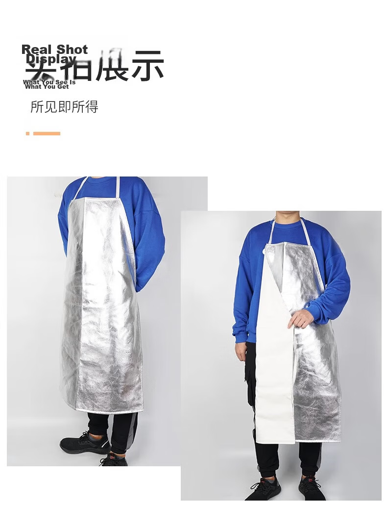BAIGE High Temperature Resistant Apron Heat Insulation Apron Foil High Temperature Resistant Aluminum Steel Plant Smelting Protective Clothing 95*66CM Radiation Heat Resistant 14
