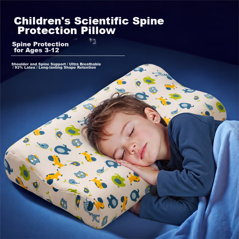 J.Sir Children's Natural Latex Pillow for Ages 3-12, Pure Cotton Class A Soothing Breathable Shaping Neck Support Pillow