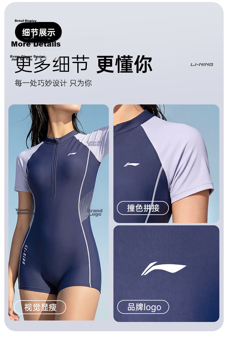 LI-NING Girls Youth Swimming Suit One-Piece Trunks Middle School Exam Special Large Kids Swimsuit with Goggles and Swim Cap Three-Piece Set 10