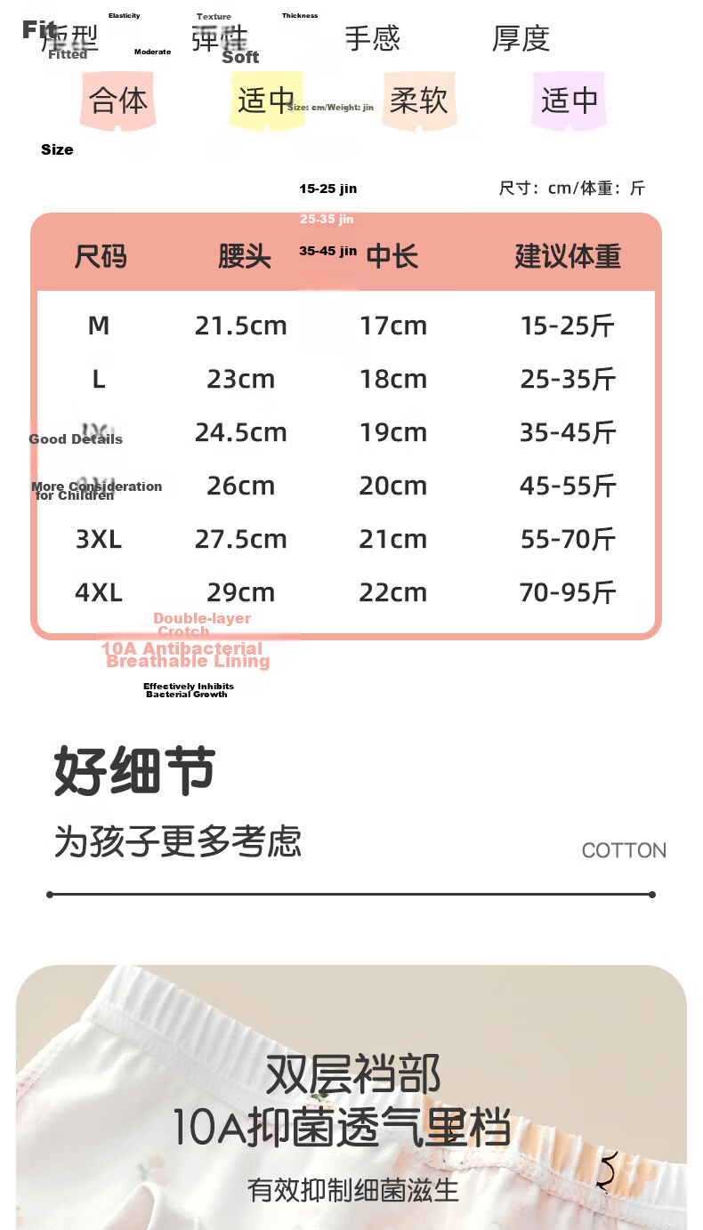 Seven Color Spinning Children's Underwear Girls A-Class Pure Cotton Baby Boxer Shorts Antibacterial Crotch Non-Chafing Toddler Girls Mid to Large Size 9