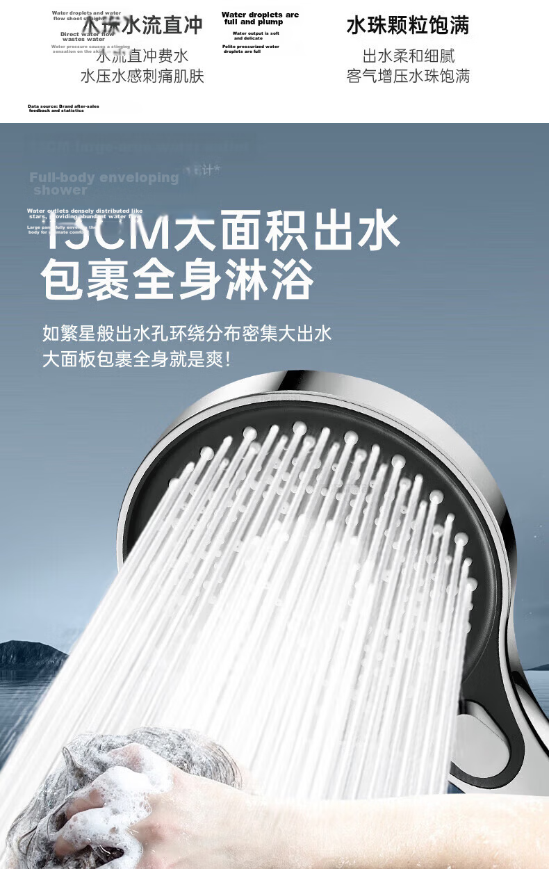 JROR [Seiko] High-Pressure Shower Head Large Panel Three-Mode Handheld Shower Bathroom Showerhead 10