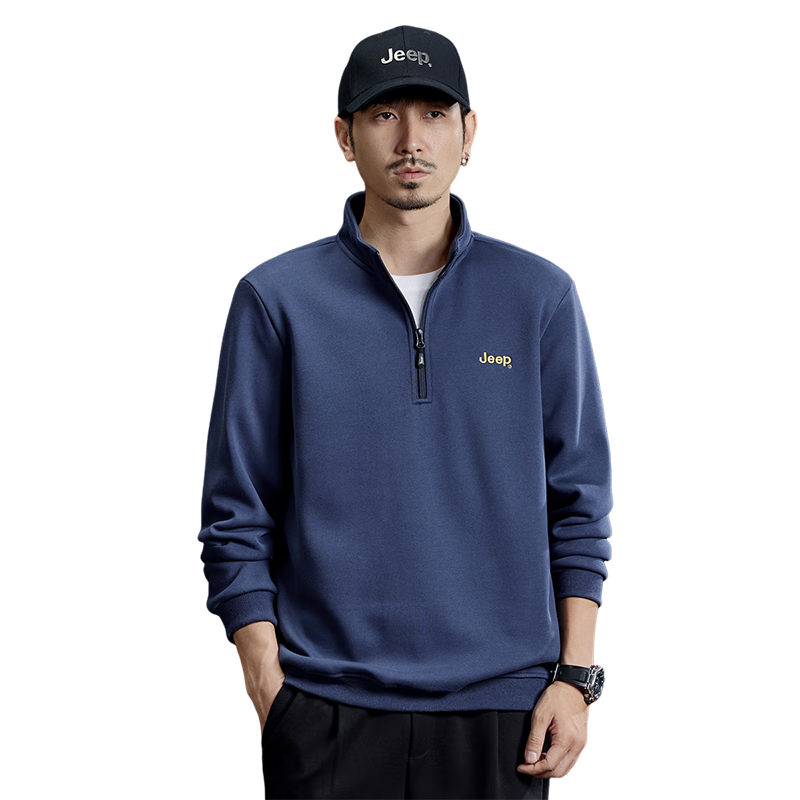 JEEP High-End Stand-Collar Sweatshirt for Men, Spring And Autumn 2026, Loose-Fitting Sports Polo Shirt with Collar, Long-Sleeve T-Shirt Top for Me