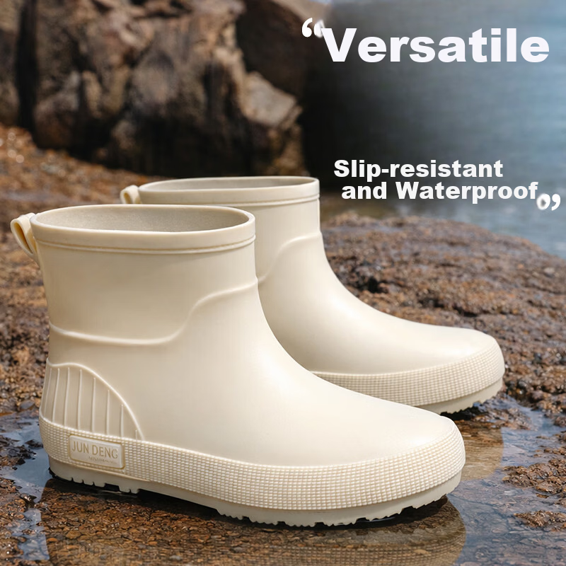 FOOTOPPO Fashion Women's Short Waterproof Non-Slip Rain Shoes Mid-Calf Delivery Rider Rain Boots High Boots