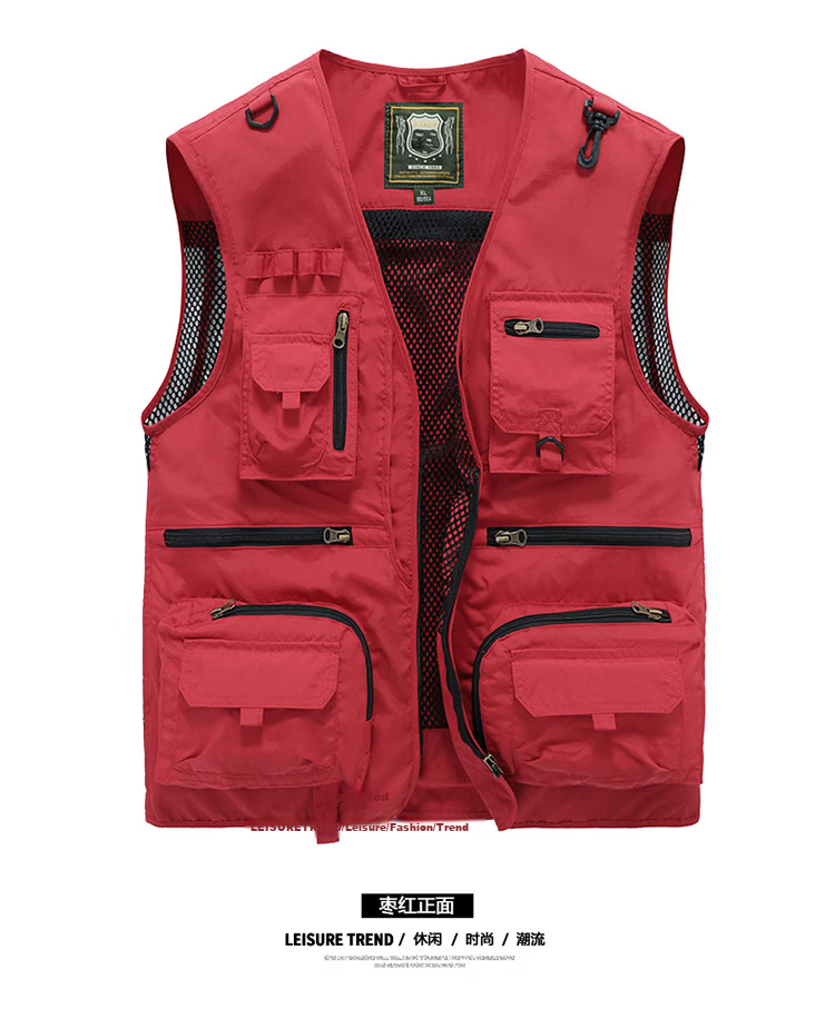 JEEP SPIRIT Men's Work Vest Spring Autumn Fishing Photography Multi-Pocket Jacket Black M 14