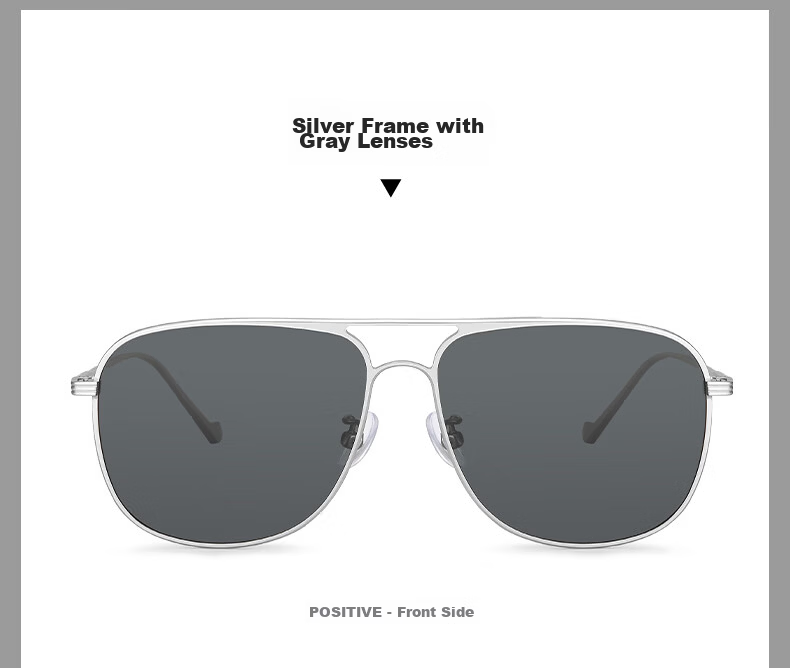 Pulais Pilot Sunglasses Pure Titanium Ultra-Light HD Polarized Men's Driving Fashion Sunglasses Black Frame Gray Lens 18