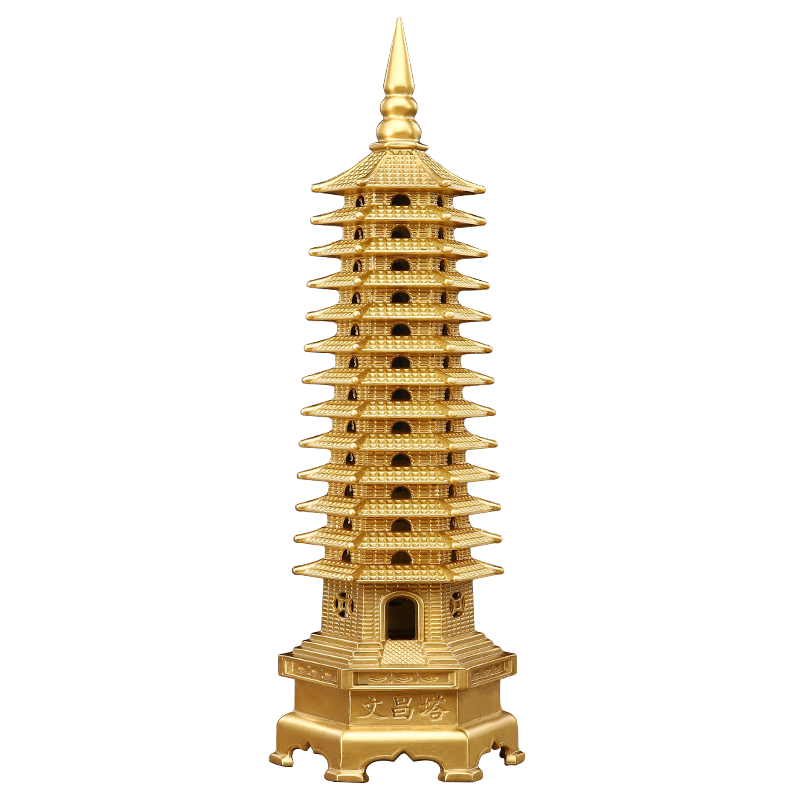 Binyue Wenchang Tower Brass Feng Shui Ornament, 13-Tier Golden List for Success, Study Career Booster, College Entrance Exam Encouragement, Oath-Taking Ceremony Motivational Gift