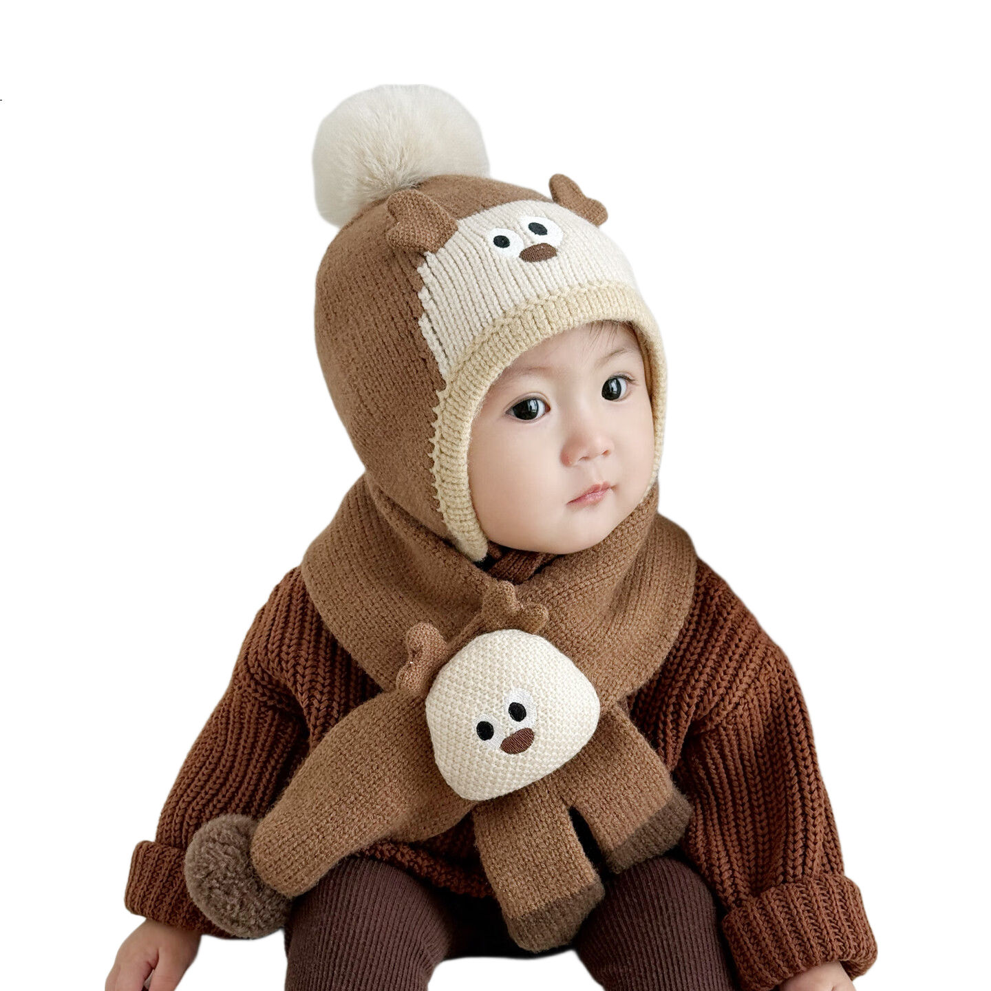 Benaxi Baby Hat Autumn Winter Boys Cute Knitted Hat Infant Winter Wool Hat Outdoor Ear Protection Hat Scarf