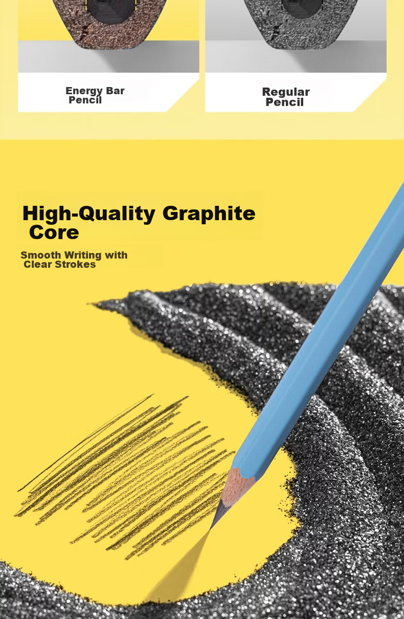 Deli 10-Pack 2B Writing Pencils, Bule Hexagonal Barrel, 3.2mm Thick Graphite Core, Student Handwriting Practice Pencils, School Stationery Energy Bar 4