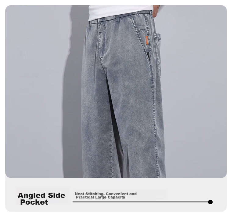 ROMON Tencel Denim Men's Summer Thin Ice Silk Loose Casual Cropped Pants Denim Blue 31 20