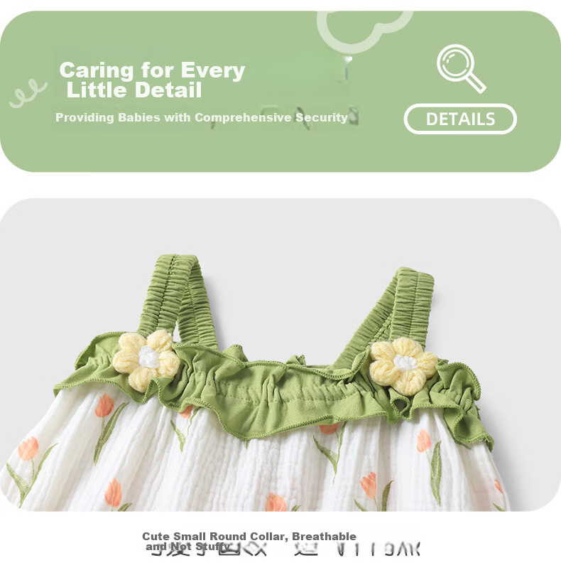 Youqi Baby Summer Romper Newborn Cute Sleeveless Bodysuit Full Moon 100 Days One-piece Pajamas 8