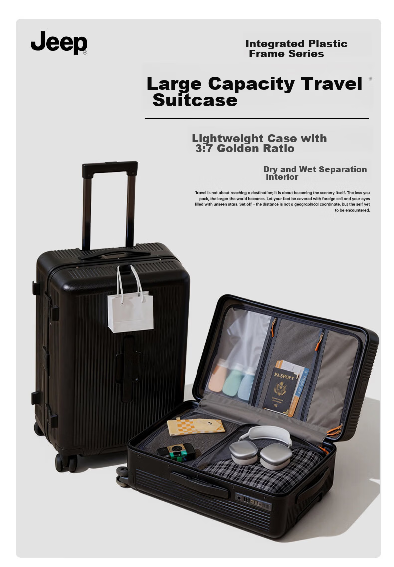JEEP Hard Frame Luggage Carry-On Suitcase Travel Bag Unisex Zipper Large Capacity 26-inch Password Lock Night Black 4