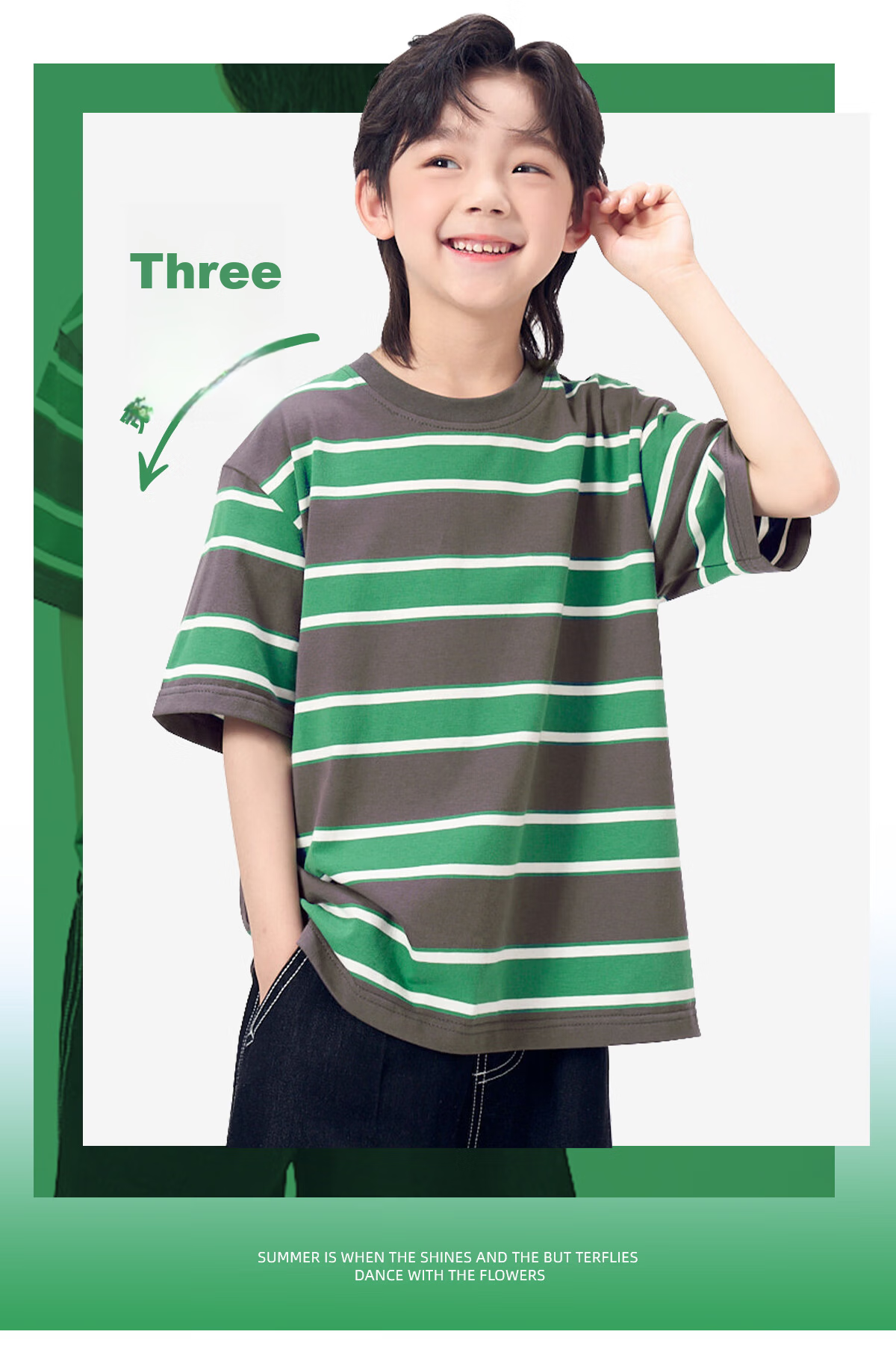 Langsha Autumn New Boys Casual Set Striped T-Shirt Outdoor Cargo Pants Green Gray 150 10
