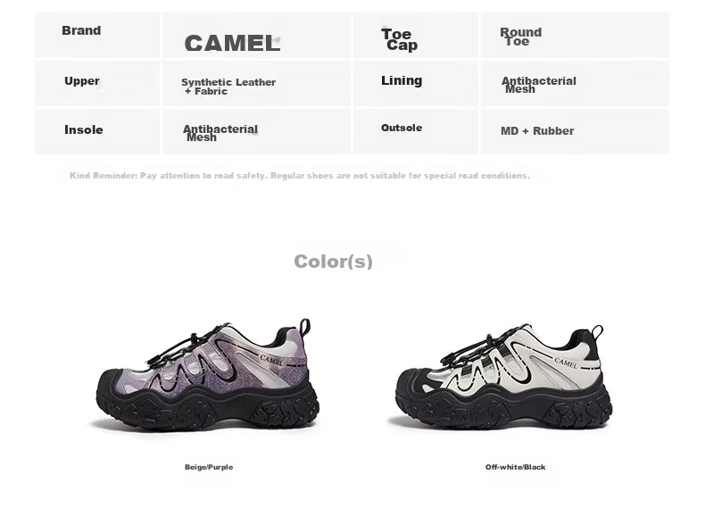CAMEL Aurora Cute Ugly Women's Outdoor Hiking Casual Shoes L26S202229 Off-White/Black (Hollow Style) Size 35 49