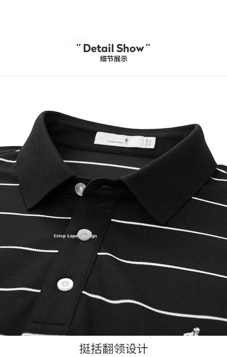 DANCING WOLVES Instant Cooling Mulberry Silk Smooth Striped Short Sleeve Polo Shirt Men's Casual Top 001 Black M 25