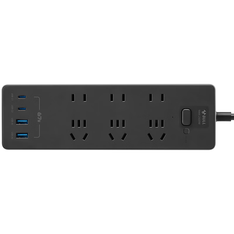 BULL Overload Protection 67W PD Apple Fast Charging Socket/usb Power Strip/extension Cord 3C Certified Z Generation 2C2A+6 Outlets Total Length 1.8 Meters Master Control
