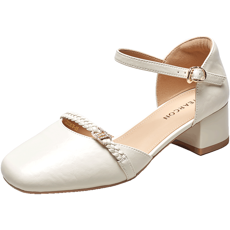 Eierkang Women's French Style Woven Strap Open Toe Sandals Hollow Out Chunky Heel Mary Jane Sandals 32367W Off-White Size 40